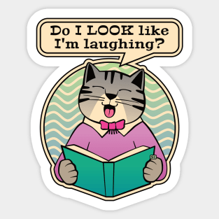 Laughing Cat Reading Book Joke Sticker